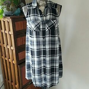 Black & white plaid shift shirt dress size XS New